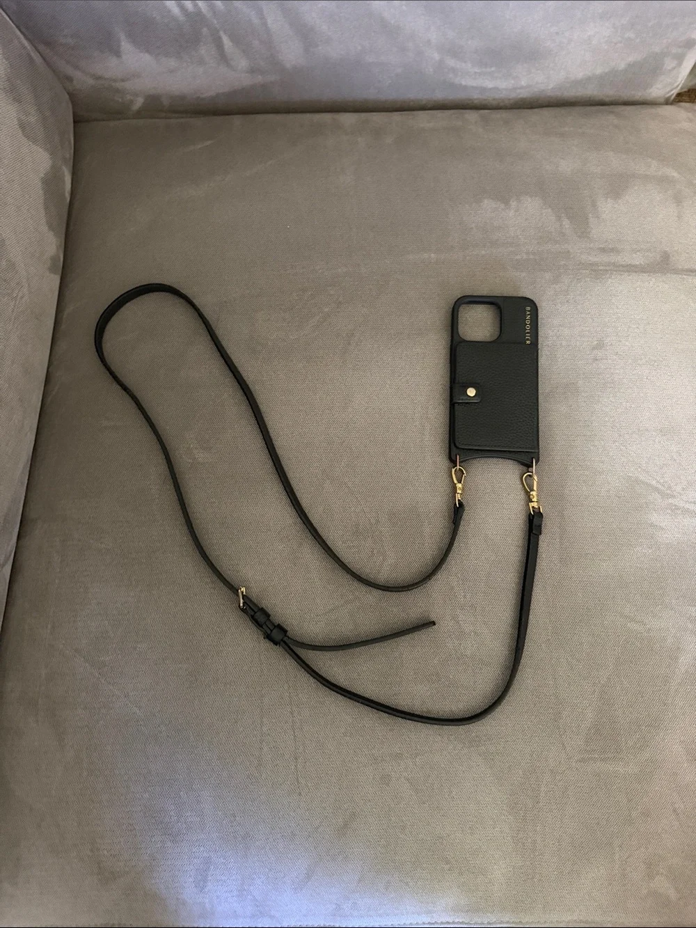 Bandolier Black Leather Crossbody Phone Case with Gold Hardware for 13pro